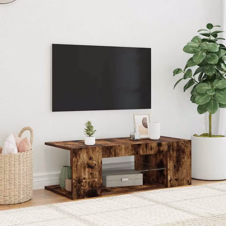 vidaXL Mobile Porta TV Moderno con Luci LED Integrate in Rovere Fumo, L 90 cm x P 39 cm x H 30 cm