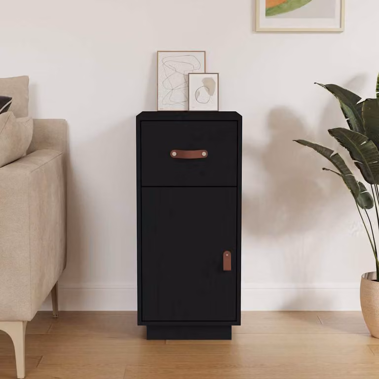 vidaXL Credenza Nera in Legno di Pino Massello L: 34 cm, P: 40 cm, H: 75 cm
