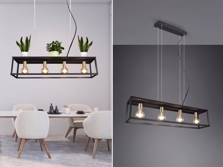 Lampada a sospensione VITO a 4 luci in metallo nero, stile industriale - R30194032