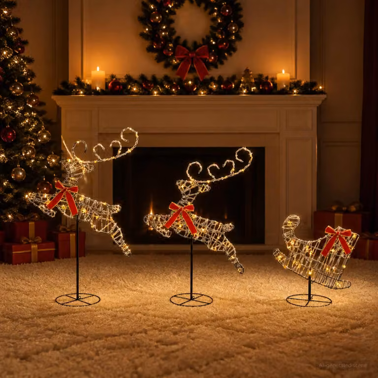 vidaXL Renna di Natale con slitta 3 pz 72 LED Bianco caldo