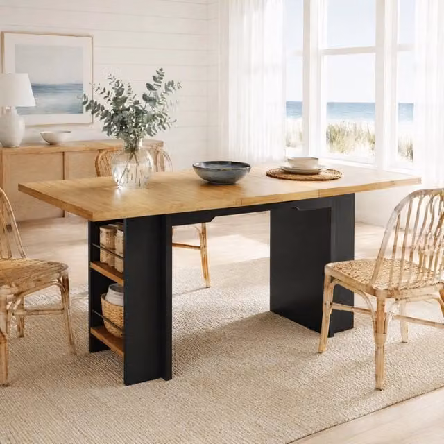 Tavolo allungabile 120-160 x 80 cm effetto legno naturale con vani contenitore