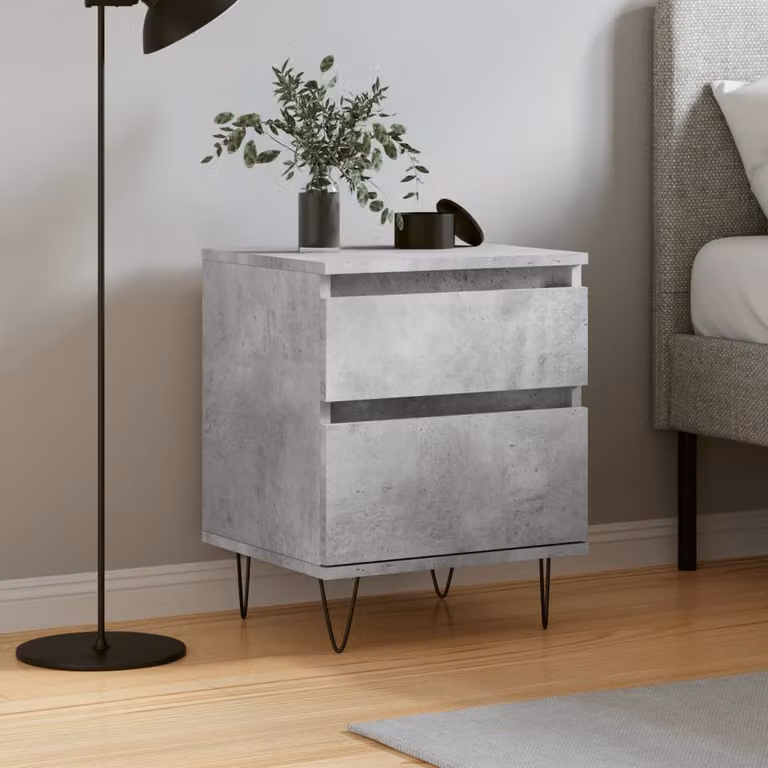 Comodino moderno vidaXL in legno e metallo, colore grigio, da appendere a parete, L 40 cm x P 35 cm x H 50 cm