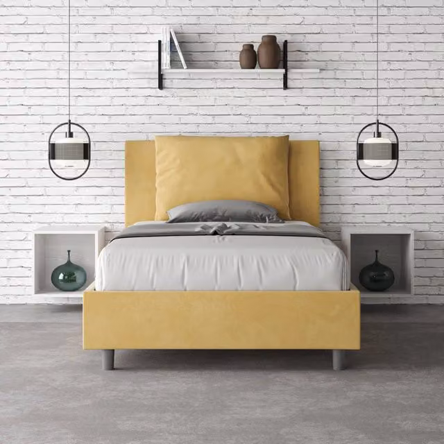 Letto una piazza e mezza Antea Ityhome con rete imbottita in microfibra colore giallo L 110 cm x P 200 cm