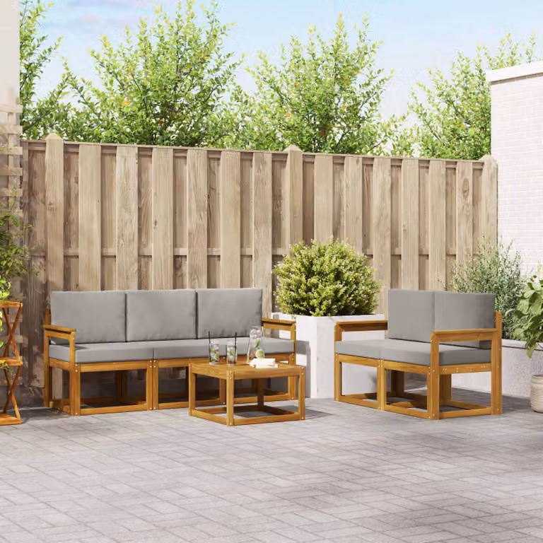 Set di divani da esterno vidaXL 6 pz in legno di acacia Grigio e Marrone