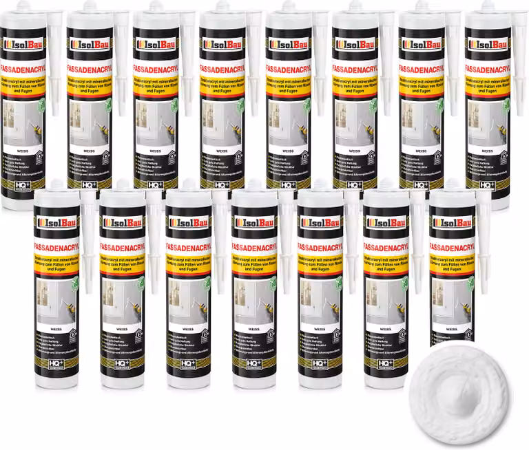 Isolbau, sigillante acrilico per facciate - 15 tubetti da 300 ml. Sigillante acrilico con granuli per riempire crepe e giunti sia all'interno che all'esterno - Colore bianco