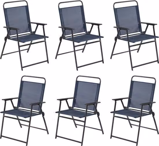 Set di 6 sedie a sdraio, sedie da giardino, sdraio con schienale alto e braccioli, sedie da terrazza, fino a 100 kg sostenibile, blu marino