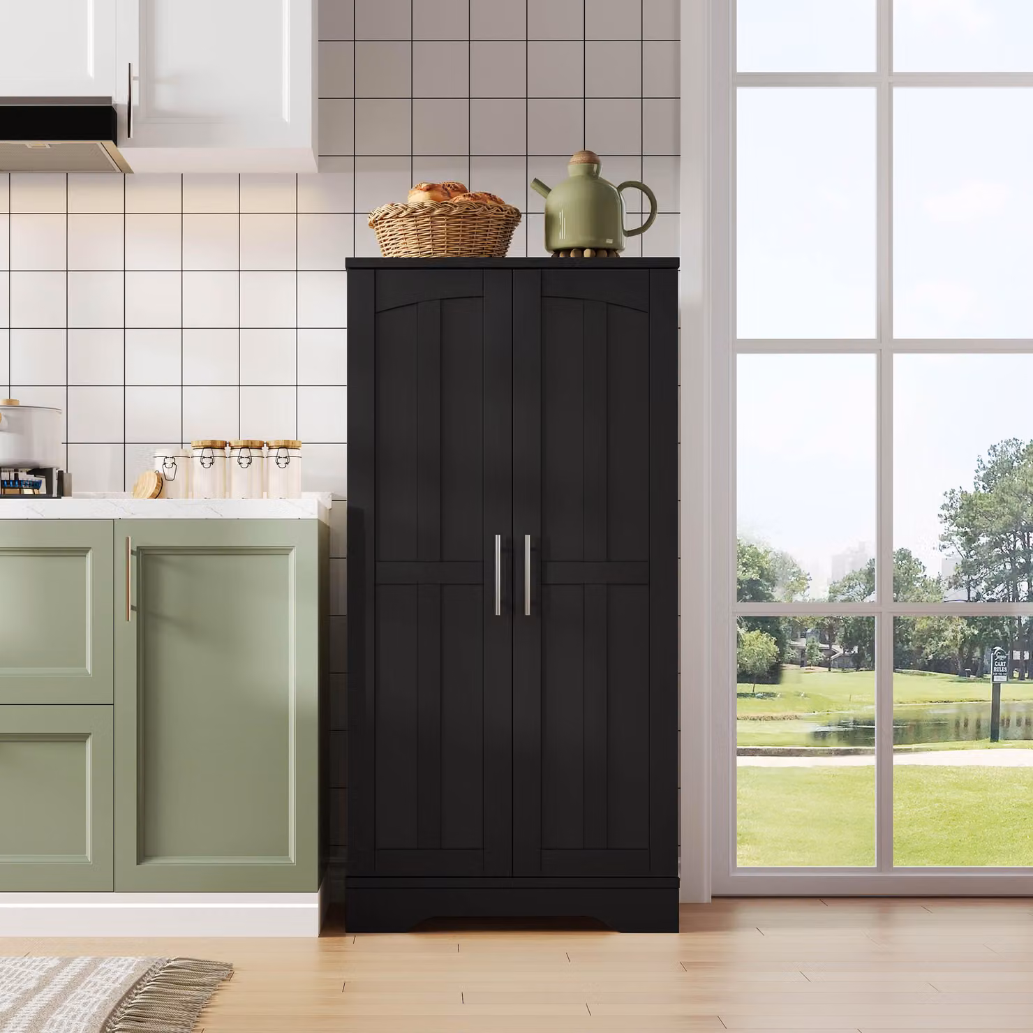 Flieks Mobile da cucina a 2 ante con LED, mobile con ripiani regolabili e portaoggetti, mobile da cucina 60x40x120cm, nero