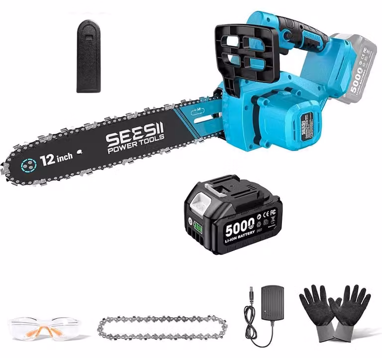 Troncatrice a catena elettrica, lama da 30 cm, motore brushless, con 1 batteria da 5,0 Ah