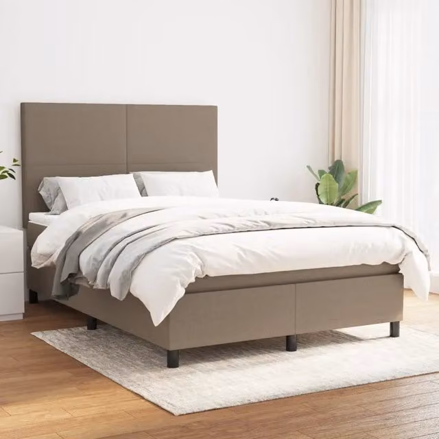 Letto Ibrido con Giroletto a Molle e Materasso vidaXL in Tessuto Beige e Bianco L/P: 140 x 190 cm – 1