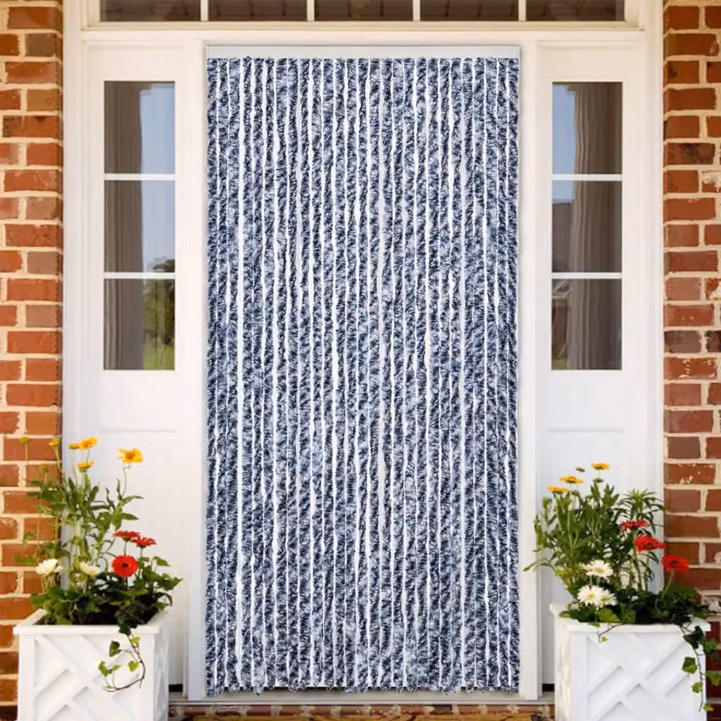 Tenda Antimosche vidaXL a Righe Blu e Bianca in Ciniglia, Termoisolante e Opaca, L: 100 cm x H: 230 cm
