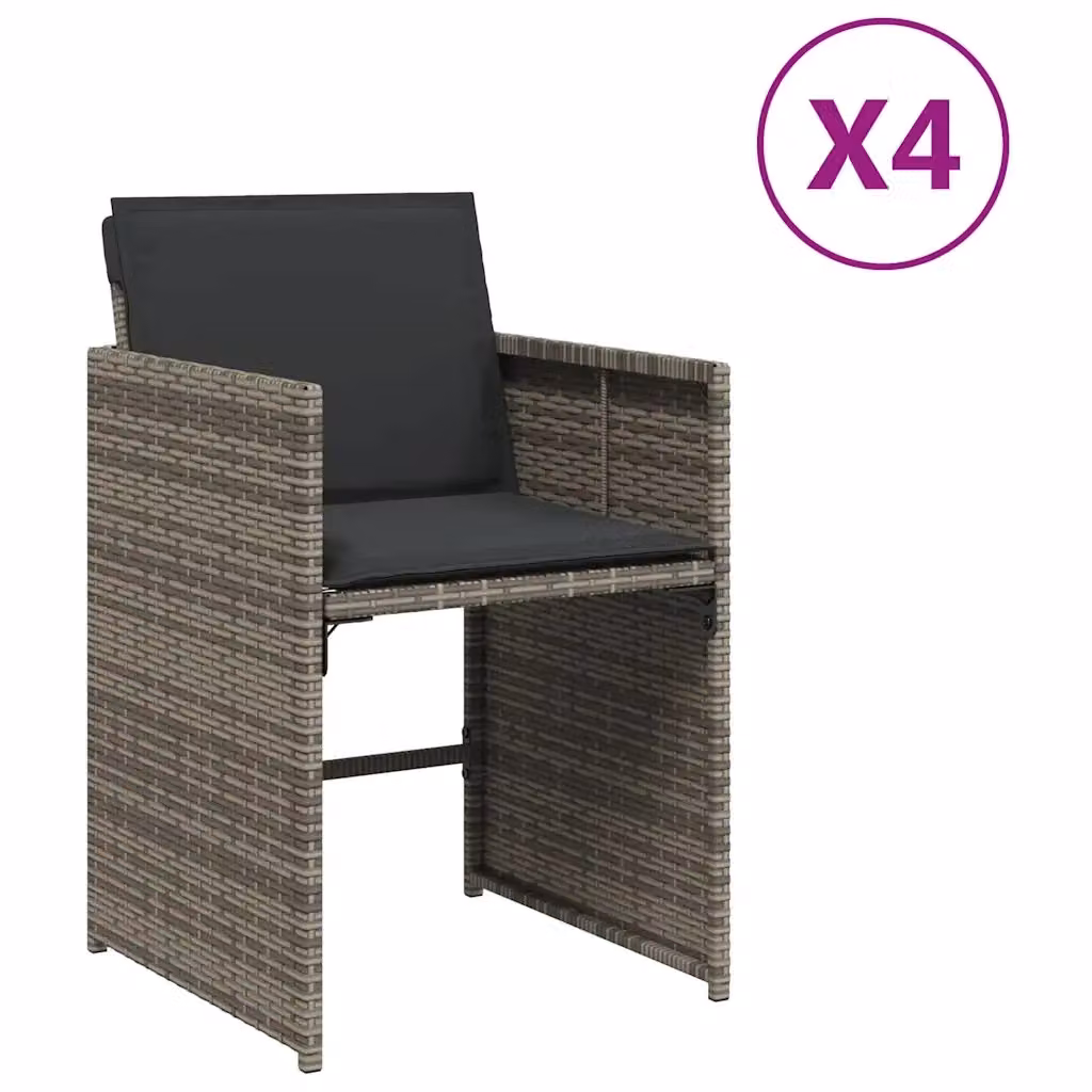 Set di 4 sedie da giardino vidaXL in polyrattan grigio con cuscini in tessuto resistente ai raggi UV – 2