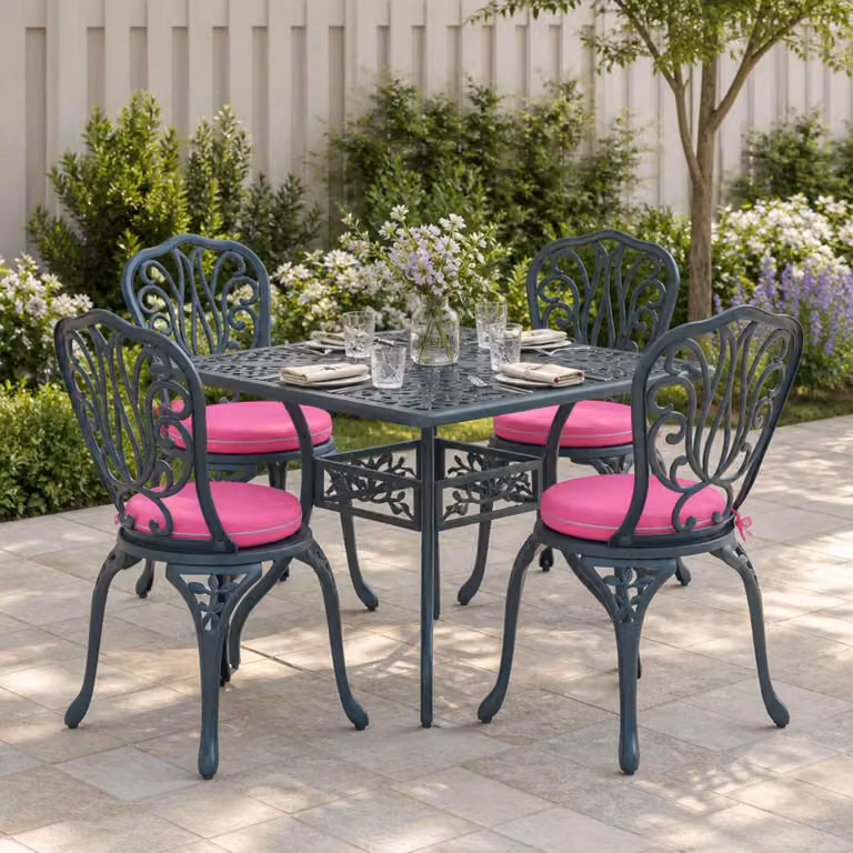 Set di 4 cuscini per sedia rotondi vidaXL in poliestere rosa con rivestimento lavabile e resistente ai raggi UV