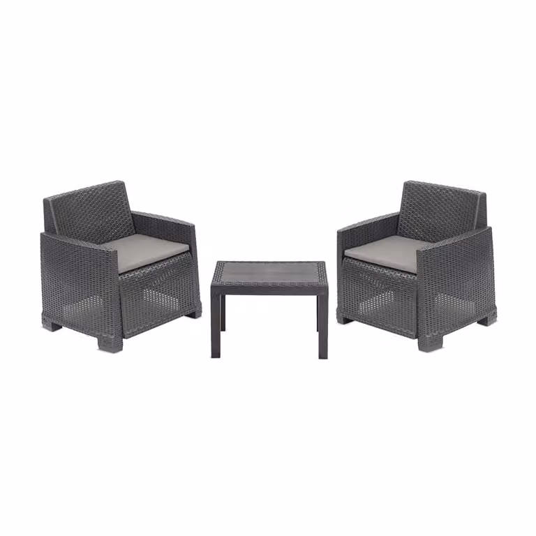 Set da giardino PROGARDEN Linea Elegance Orta colore Antracite con poltrone lounge, tavolino da caffè e cuscini inclusi