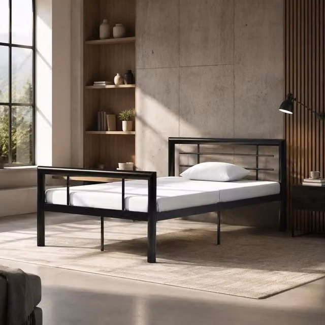 Bed Frame Black And White Metal 90x200 Cm