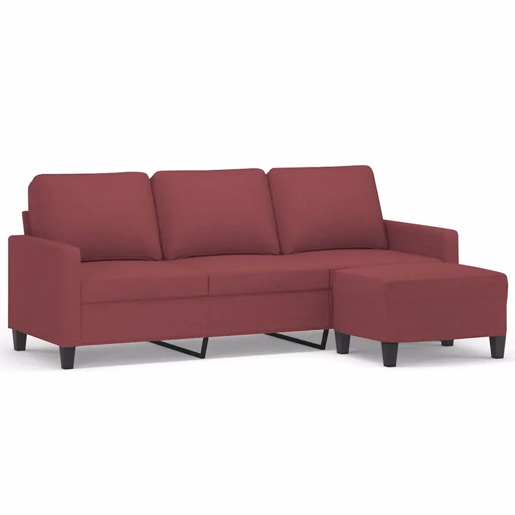 Divano a 3 posti moderno vidaXL con poggiapiedi coordinato in tessuto rosso L: 198 cm, P: 80 cm, H: 77 cm – 2