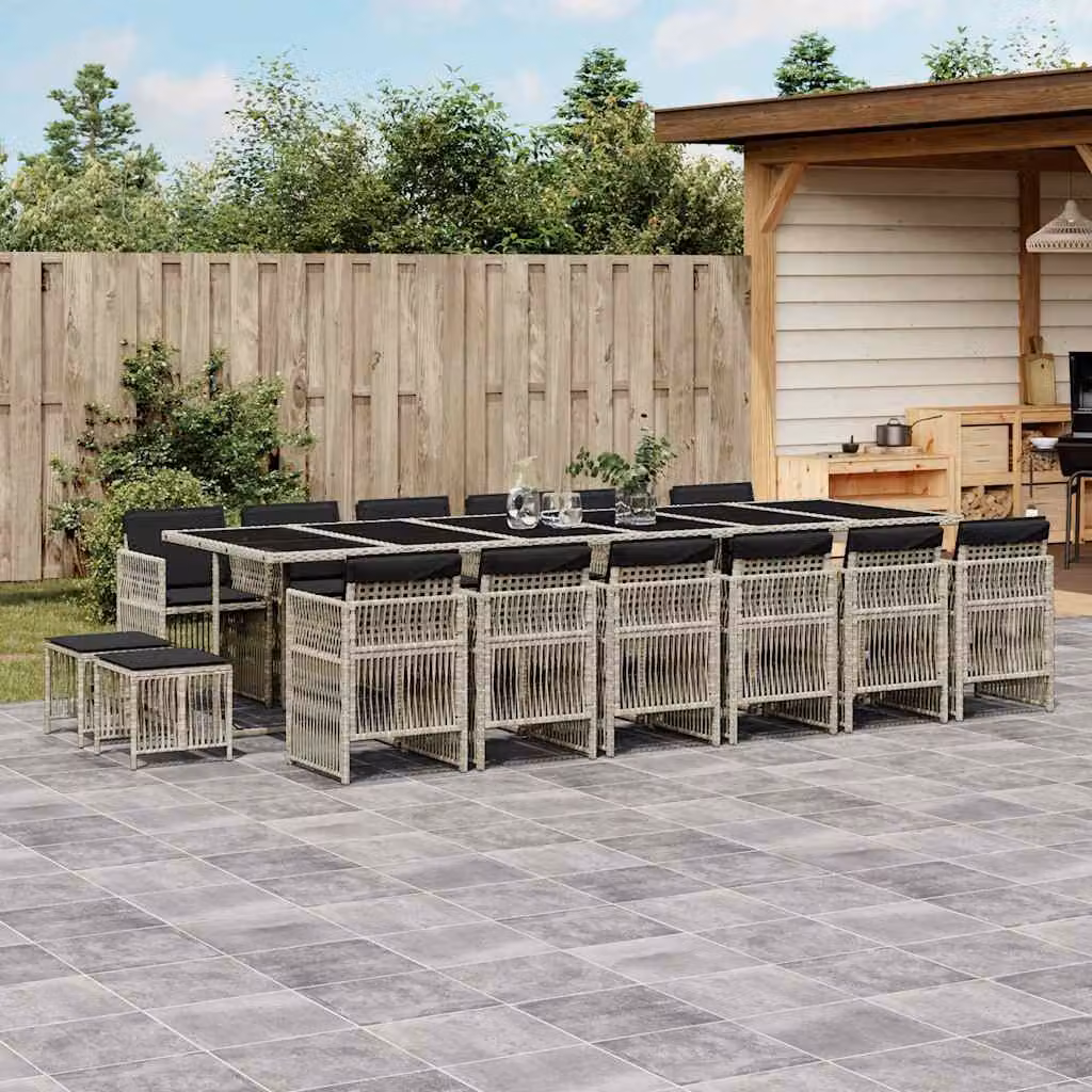 vidaXL Set da Pranzo da Giardino Moderno in Polyrattan con Cuscini e Tavolo in Vetro, 17 Pezzi, Grigio Antracite