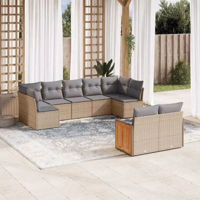 Set Divano da Giardino a L VIDAXL in Polyrattan Beige con 9 Cuscini Moderno
