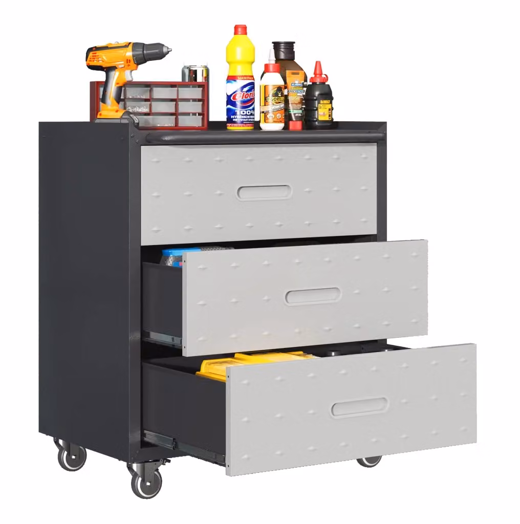 Armadio portautensili REDOM in metallo con ruote e serratura, colore nero/grigio, L: 75 cm, P: 42 cm, H: 88 cm – 2