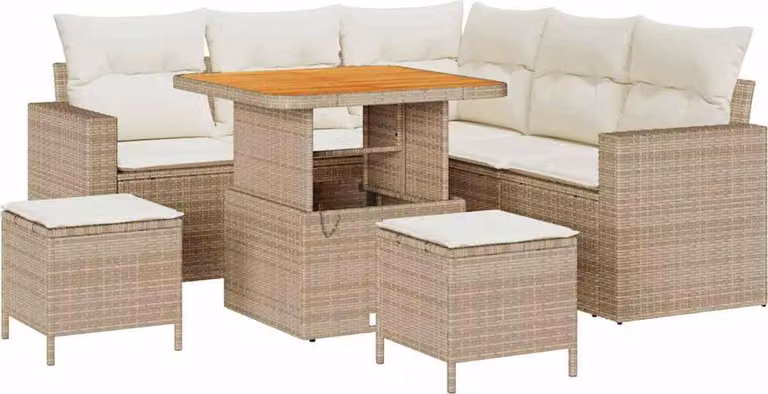 Set Divano da Giardino 8 pcs Beige polyrattan