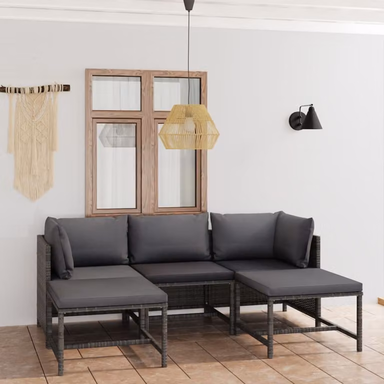 Maison Exclusive - Set da giardino da 5 pezzi con cuscini in polyrattan grigio