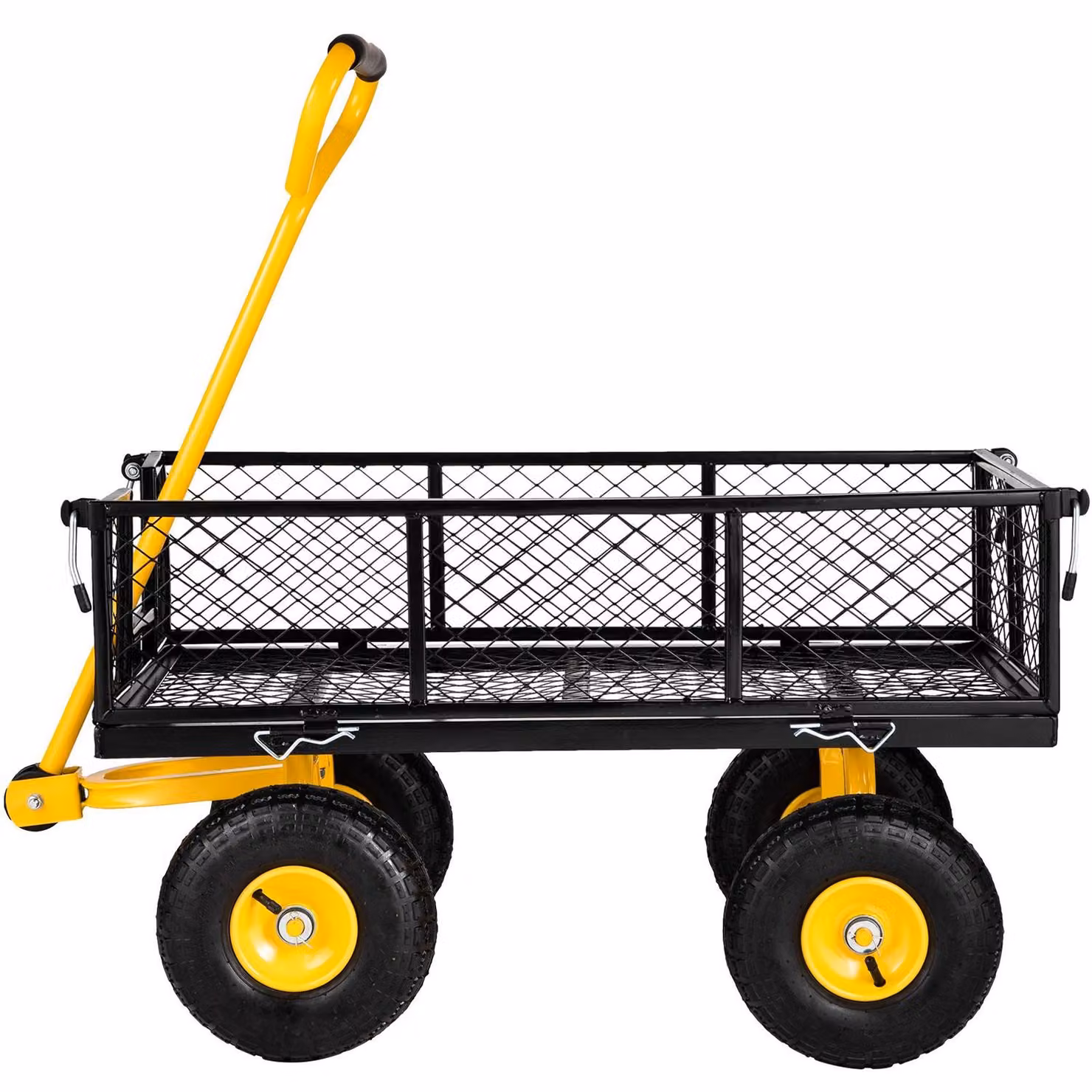 Carrello da giardino, capacità di carico di 400 kg, maniglia girevole a 240°, pneumatici da 10 pollici, pannelli laterali removibili, design pieghevole