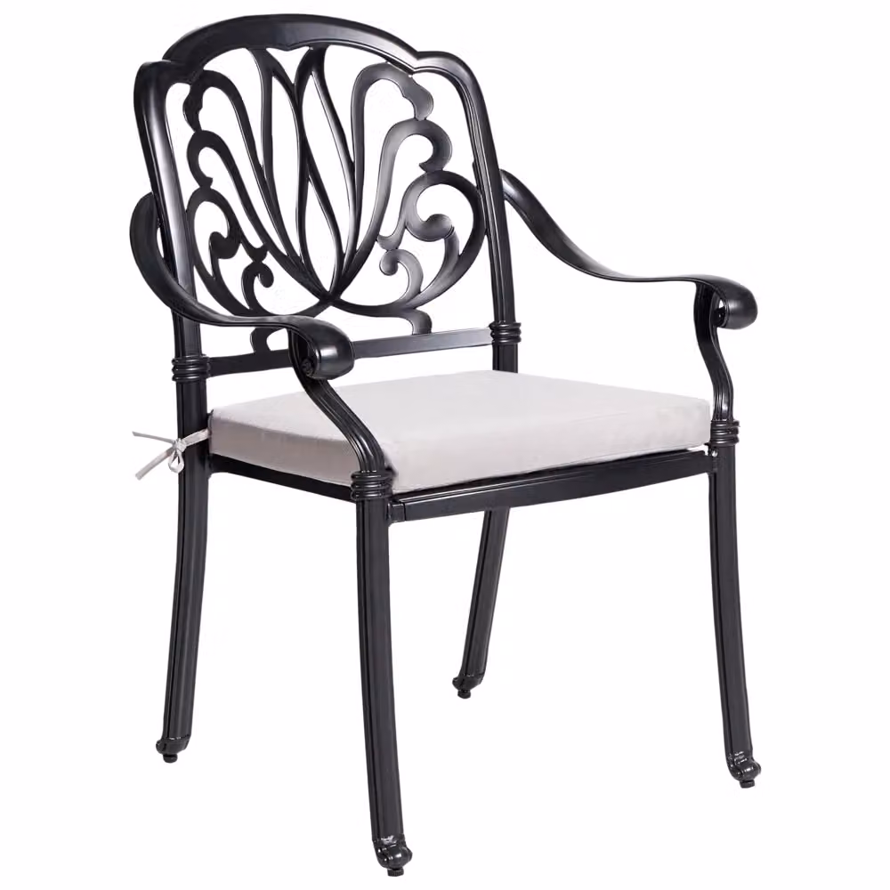 Set di 4 sedie da giardino vintage BELIANI in alluminio nero con cuscini beige e braccioli impilabili – 2
