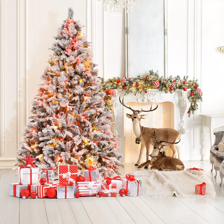 Albero di Natale artificiale Costway verde con rametti in PE e PVC e luci LED a 8 modalità, Altezza: 210 cm