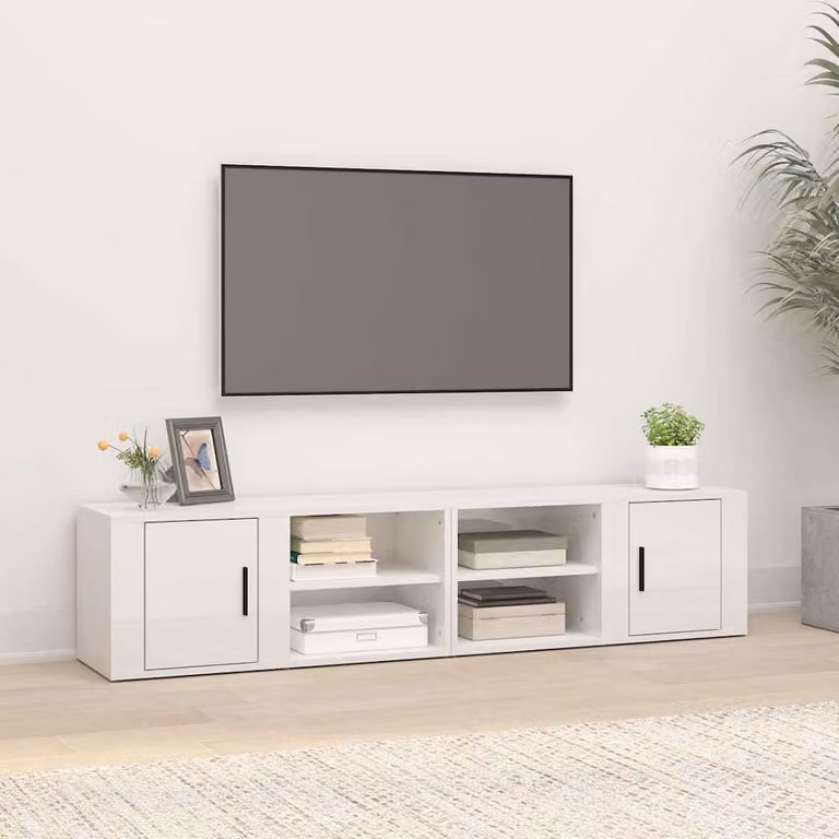 Set di 2 mobili TV vidaXL in legno multistrato bianco lucido L 80 cm x P 31,5 cm x H 36 cm