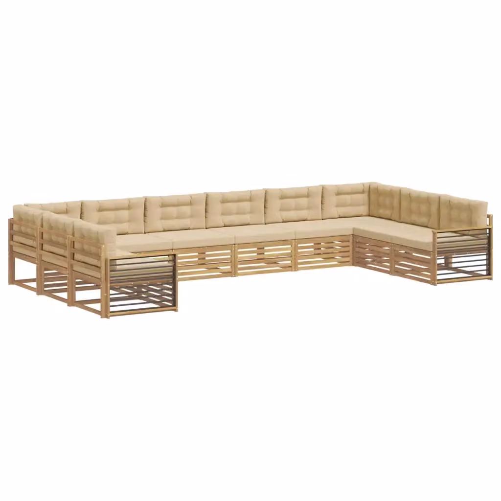 Set di divani da giardino a L con cuscini vidaXL in legno di acacia beige – 2