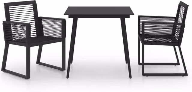 Set da Pranzo da Giardino 3 pz | Set Salotto da Giardino in Rattan PVC Nero