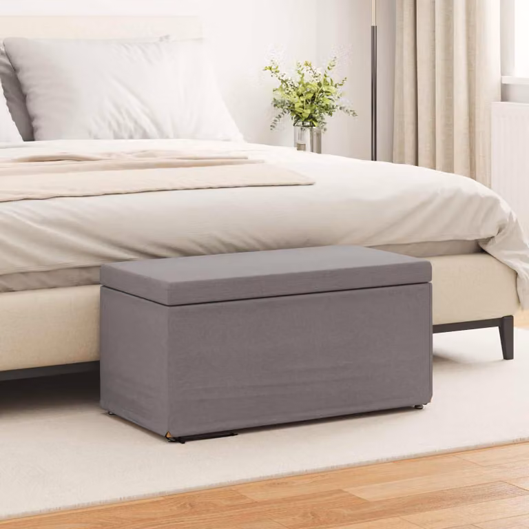 Pouf moderno vidaXL in tessuto e legno MDF, disponibile nei colori beige o grigio, L 81 x P 41 x H 40 cm