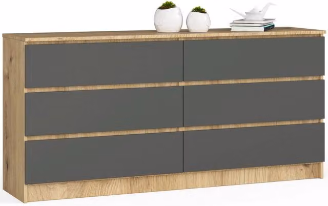 Cassettiera AKORD K160 Quercia Artisan 160 cm 6 cassetti inserto frontale Grigio Grafite 160x40x77 cm