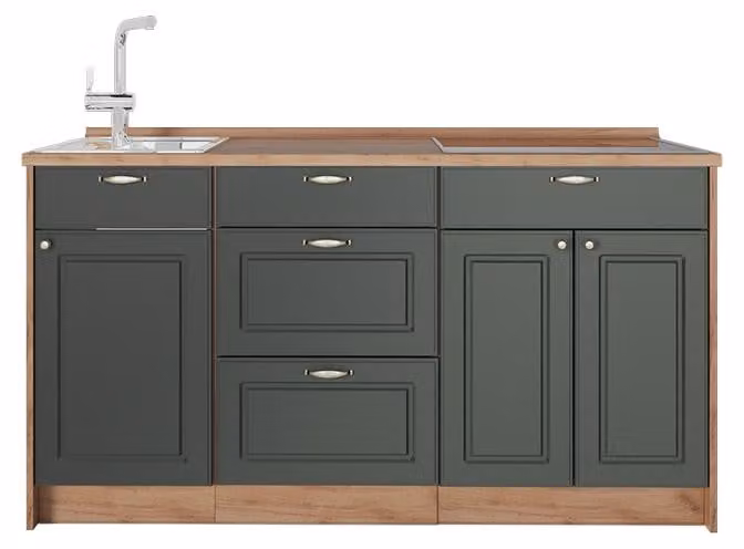 Cucine componibili piccole Vicco Fame-Line Verde-oro rustico 150 cm, PL Rovere, Model 65420