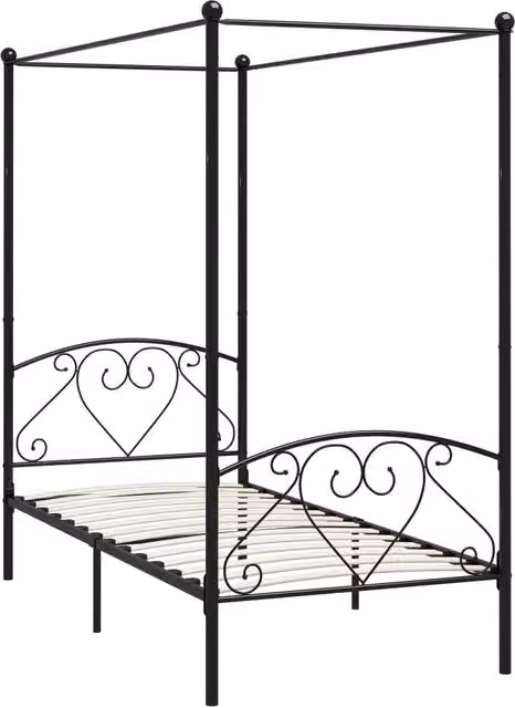 Letto singolo | Letto per adulti | Giroletto Baldacchino senza Materasso Nero Metallo 90x200 cm