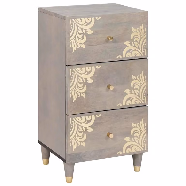 Credenza moderna vidaXL in legno di mango massello, colore grigio e oro, L: 40 cm, P: 33 cm, H: 75 cm