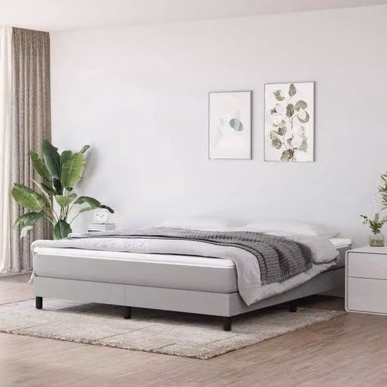 Letto boxspring imbottito - Letto a baldacchino - Colore grigio chiaro - Rete a doghe in multiplex - 180x200 cm