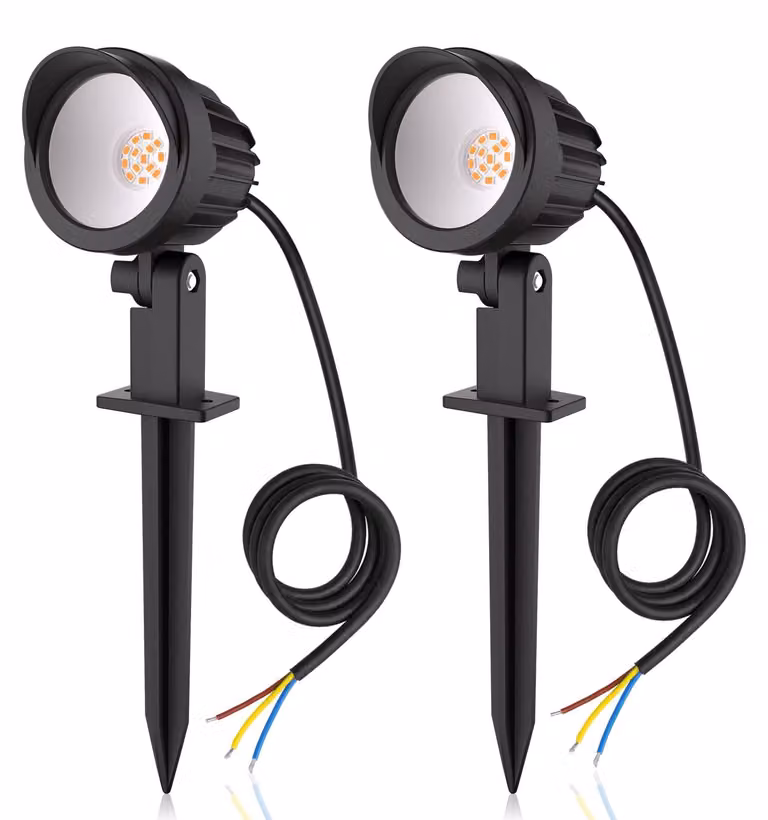 2 luci da giardino con picchetto, 7 W, impermeabili, grado di protezione IP66, 500 lumen, luce bianco caldo