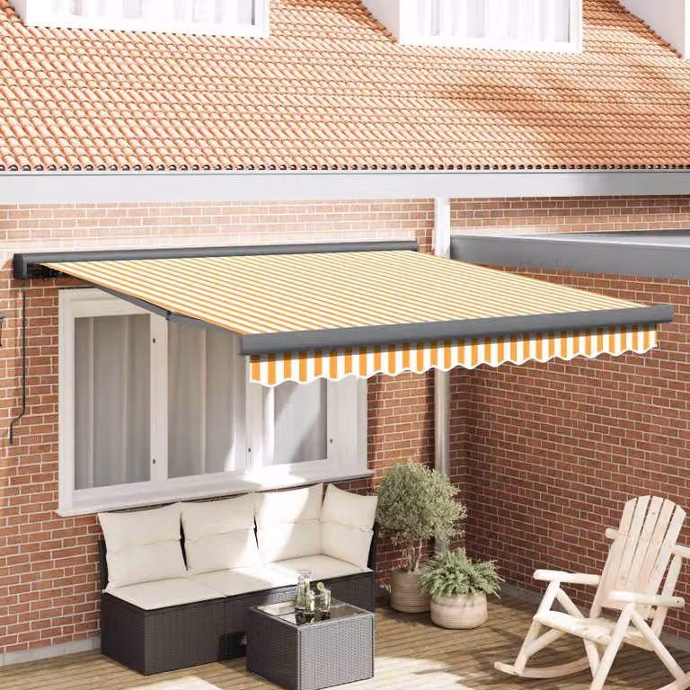 vidaXL Tenda Retrattile con Bracci Pieghevoli in Alluminio e Tessuto in Poliestere, Gialla e Bianca, L: 350 cm, P: 250 cm