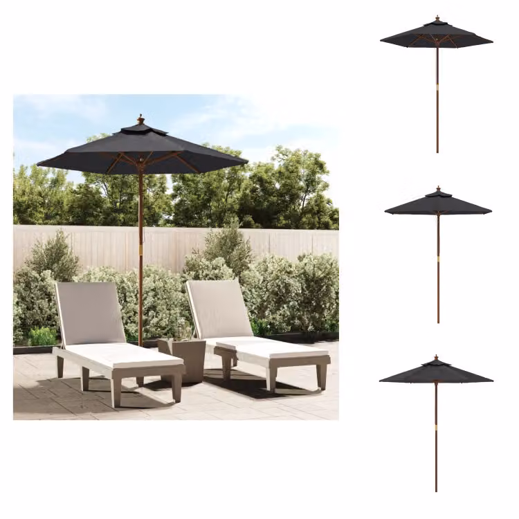 vidaXL Ombrellone con palo in legno nero 196x231 cm - Ombrelloni e tende da sole