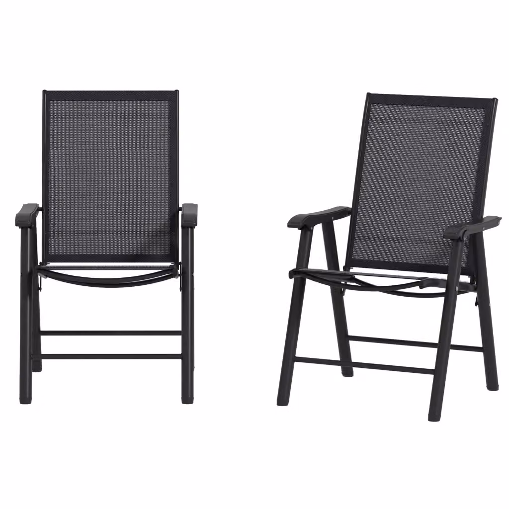 Set di 2 sedie da giardino pieghevoli Minimal con braccioli in antracite, struttura in acciaio verniciato e seduta in textilene, L: 58 cm, P: 64 cm, H: 94 cm – 2