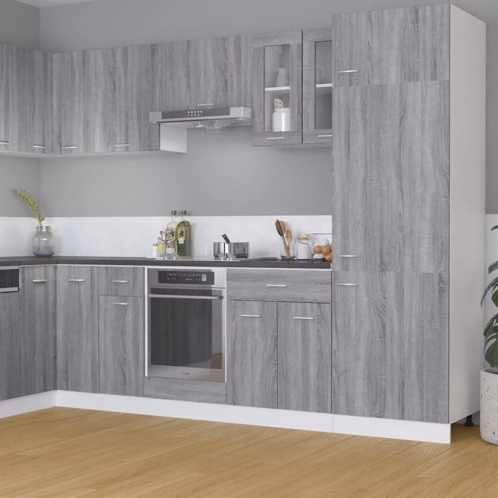 The Living Store Parete attrezzata vetro grigio Sonoma 60x31x60 cm materiale legno