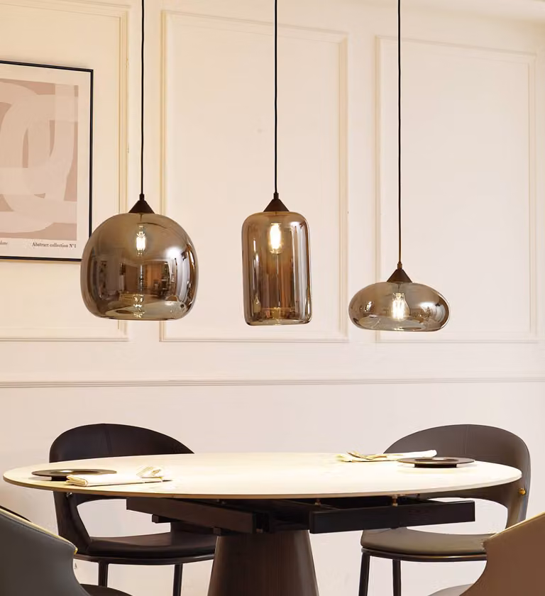 Lampada a sospensione in vetro Arloris Lindby, dimmerabile, Alluminio / Grigio / Zincato, Soggiorno / Sala da pranzo, Vetro, Vintage, Lampada a sospensione