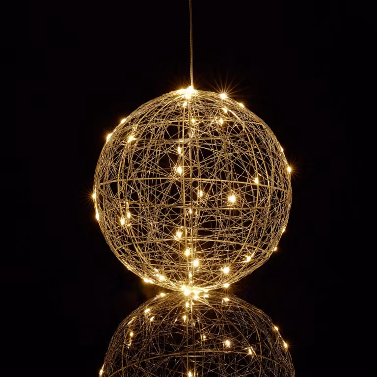 Sfera luminosa a LED, diametro 25 cm, argento, alimentata a batteria, da appoggio o da appendere