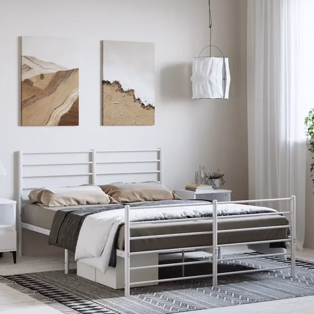 Letto matrimoniale con testiera e pediera in metallo bianco L/P/H: 150 x 200 x 90 cm – 2