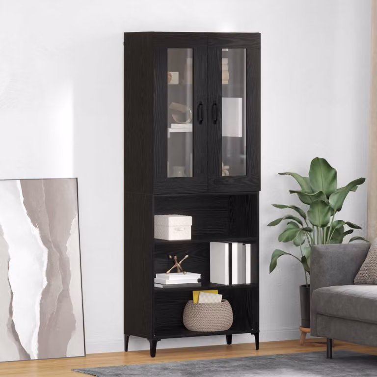 Credenza moderna vidaXL in legno nero con ante in vetro per soggiorno L: 69,5 cm, P: 34 cm, H: 180 cm