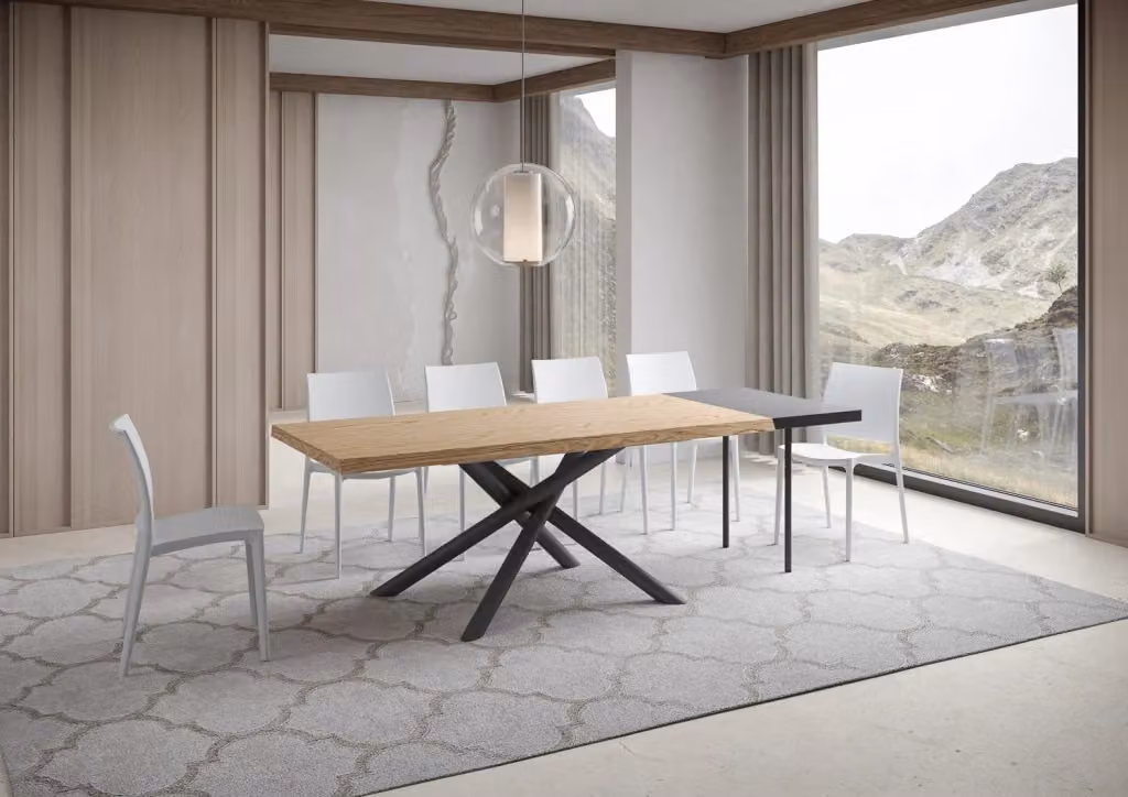 Tavolo allungabile Vindral in rovere scortecciato con gambe in metallo antracite L/P/H: 180-230 x 90 x 75 cm – 2