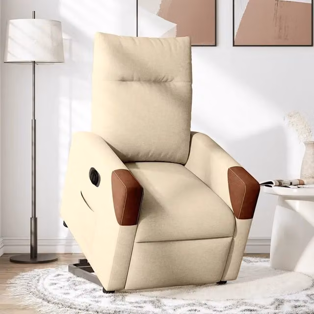 Poltrona | Sedia Relax Alzapersona Reclinabile Elettrica Crema in Tessuto