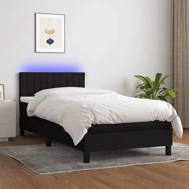 Letto a Molle con Materasso e LED-Struttura Letto con Materasso Nero 90x200 cm in Tessuto 360963