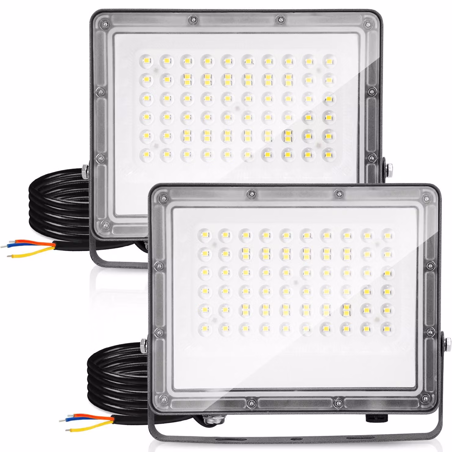 Ikodm, faretto LED da esterno, 50W, illuminazione LED IP65, alluminio, per uso esterno e industriale, luce bianca fredda 6000K, set da 2