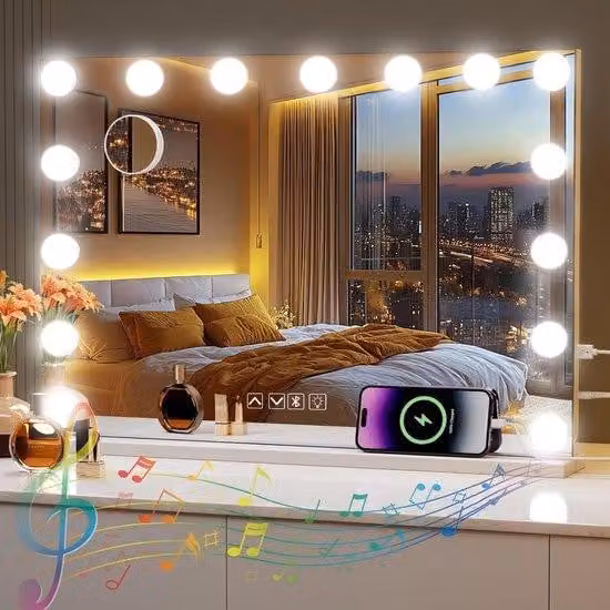 Specchio da trucco con Bluetooth e 15 luci a LED